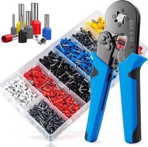 Ferrule Crimping Tool Kit,  Wire Ferrule Kit with 1250PCS Wire End Ferrules & Crimper Plier, Self-adjustable Ratchet Tool Set for AWG 23-7 Electrical Wire Connectors, 0.25-10mm²