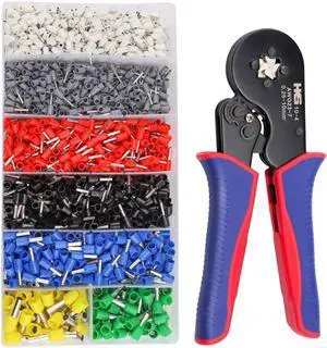 Ferrule Crimping Tool Kit - Square Ferrule Crimper Plier (AWG 23-7) with 1900pcs Wire End-Sleeves Terminals Kit