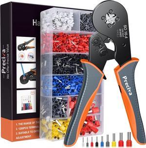 Ferrule Crimping Tool Kit, 16-4 Square Crimping Tools, Ratchet Jaw Wire Crimping Pliers AWG 28-5 (0.08-16mm²) with 1200 Terminal Connector Sleeves