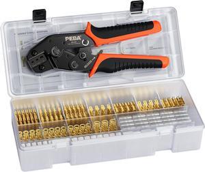 Open Terminal Connector Crimping Tool Kit, Crimper AWG 24-14 for 0.11", 3/16", 1/4" Male Female Non-Insulated Quick Splice Wire Spade Connector Crimp Terminal - Quick Disconnect Terminal