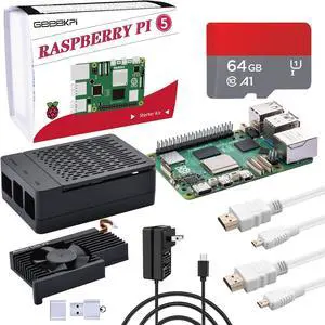 Raspberry Pi 5 8GB Starter Kit, with Pi 5 Board, Pi 5 Case with Active Cooler, 64GB Card and Card Readers, HDMI Cables and 27W USB C Power Supply for Raspberry Pi 5 (8GB RAM) Raspberry Pi 5 8GB Starter Kit, with Pi 5 Board, Pi 5 Case with Active Cooler, 64GB Card and Card Readers, HDMI Cables and 27W USB C Power Supply for Raspberry Pi 5 (8GB RAM)