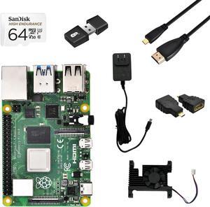 Raspberry Pi 4 Model B 4GB Kit, Micro computer board, Raspberry Development Board 64-bit 1.5GHz Quad-core Processor with 64GB SD Card, Card Reader, Heat Sink, Power Adapter, HDMI Cable