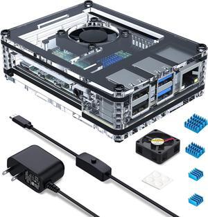 Raspberry Pi 4 Case with Fan Cooling Pi 4B Case with 5V 3A Power Supply, 4 pcs Aluminum Heatsinks Support Pi 4 Model B 8gb/4gb (No Raspberry Pi Board)