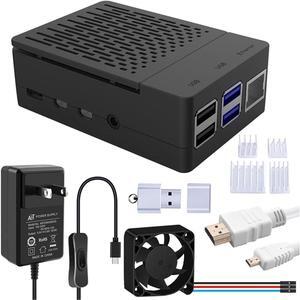 Case with PWM Fan for Raspberry Pi 4, 18W 5V 3.6A USB-C Power Supply for Raspberry Pi 4, Heatsinks, USB Card Reader, Micro HDMI Cable, Micro HDMI to HDMI Adapter for Raspberry Pi 4 8GB/4GB/2GB