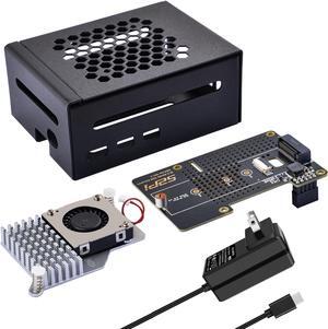 Metal Case for Raspberry Pi 5, with Pi 5 Official Active Cooler, N04 M.2 NVMe SSD PCIe Peripheral Board and 27W USB C Power Supply for Raspberry Pi 5 8GB 4GB