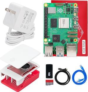 Raspberry Pi 5 Development Board Kit 4GB/8GB RAM with Official 27W Pi 5 Power Supply 5V5A, Case and Active Cooling Optional, TF Card with Mirror (Pi5-4GB+Official Charger Case Kit)