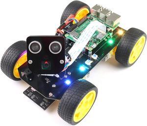 4WD Smart Car Kit for Raspberry Pi 5 4 B 3 B+ B A+, Face Tracking, Line Tracking, Light Tracing, Obstacle Avoidance, Colorful Light, Ultrasonic Camera Servo (Raspberry Pi NOT Included)