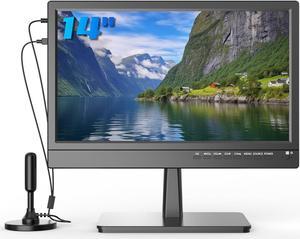 14 inch Small Flat Screen Kitchen TV with Antenna ATSC Tuner/USB/HDMI/AV/VGA, Built-in TV Stand and Remote Control for Car,RV,Camping,Outdoor or Office