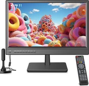 17 inch TV,Small Widescreen LED TV with Antenna,Digital ATSC Tuner-Free HD Local Channels,HDMI VGA USB Port,12 Volt Charger Cable/AC Power TV for Camping,Caravan and Kitchen