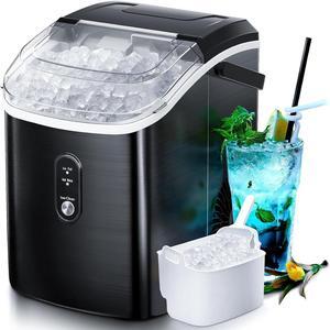 Nugget Countertop Ice Maker with Soft Chewable Ice, 34Lbs/24H, Pebble Portable Ice Machine with Ice Scoop, Self-Cleaning, One-Click Operation, for Kitchen,Office Stainless Steel Black