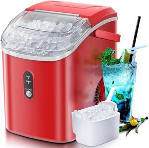 Nugget Countertop Ice Maker with Soft Chewable Ice, 34Lbs/24H, Pebble Portable Ice Machine with Ice Scoop, Self-Cleaning, One-Click Operation, for Kitchen,Office Red