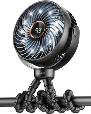 Stroller Fan, LED Light Portable Fan, 3600mAh Battery Operated Small Clip on Fan, 4 Speed Rechargeable Mini Personal Fan Cooling Travel Fan For Car Seat Crib Treadmill (Black)