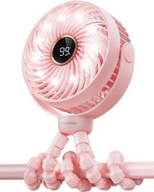 Stroller Fan, LED Light Portable Fan, 3600mAh Battery Operated Small Clip on Fan, 4 Speed Rechargeable Mini Personal Fan Cooling Travel Fan For Car Seat Crib Treadmill (Pink)
