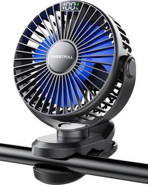 Portable Clip on Fan - Battery Operated Stroller Fan, 4000mAh Small Rechargeable Fan with LED Display, 4 Speeds, Mini Personal Cooling Desk Fan for Golf Cart Travel Camping Gym (Black)