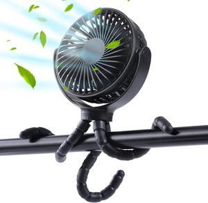 Mini Handheld Portable Stroller Fan, 360° Rotate Flexible Tripod Clip On Fan with 3 Speeds, USB or Rechargeable Battery for Car Seat Crib Treadmill Bike Travel