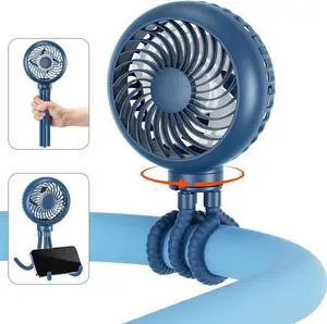 4000mAh Battery Operated Stroller Fan Flexible Tripod Clip on Fan with 4 Speeds and Rotatable Max 31Hrs Handheld Personal Fans for Crib Car Seat Bike Treadmill (Blue)