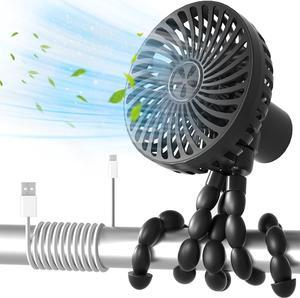 Stroller Fan Portable Fan with 3 Speed can Work 4-12 Hours,Personal Fan with Flexible Tripod Clip on Student Bed Desk Bike Crib Treadmill Camping Traveling-Car Seat Fan Black