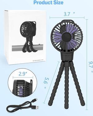 Portable Stroller Fan, LED Display, 4 Speeds, Flexible Tripod Clip On Fan Blow Cold Air, 30dB Quiet Handheld Desk Cooling Baby Fan for Car Seat Crib Bike Treadmill (3 Inches Black)