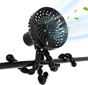 Portable Stroller Fan with Flexible Tripod Clip-on for Baby,3-Speed Handheld Fan with USB Rechargeable Fan Battery Operated, Clip On Fan for Car Seat Crib Bike Treadmill,Black