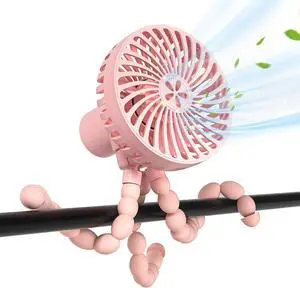 Hand Held Fan Stroller Fan, Personal Fan with Flexible Tripod Clip-on for Baby, USB Portable Fan for Stroller, Rechargeable Desk Fan Cooling Fan for Travel, Car Seat, Camping, and Bedroom, Pink