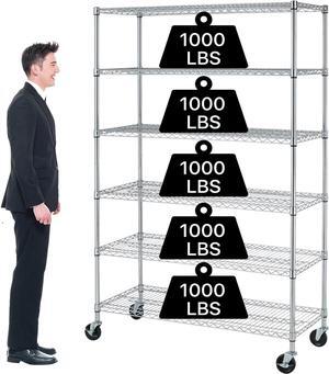 6 Tier Storage Shelves Metal Wire Shelving Unit with Wheels, 6000LBS Weight Capacity Heavy Duty NSF Height Adjustable Garage Shelving Utility Steel Commercial Grade Shelving Rack for Garage Kitchen