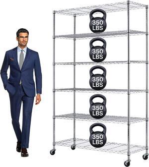 Storage Shelves Metal Shelf Wire Shelving Unit with Wheels 6 Tier NSF Certification Adjustable Garage Shelving Utility Steel Heavy Duty Commercial Grade Shelving Rack for Garage Pantry Kitchen Chrome
