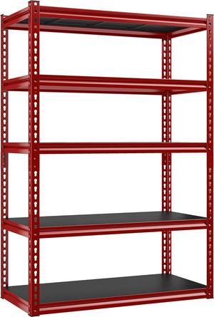 72" Storage Shelves for Garage Storage Adjustable 5 Tier Heavy Duty Metal Shelving Utility Rack Shelf Unit for Warehouse Pantry Closet Kitchen, Red & Black