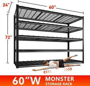 60" W Garage Shelving 3000LBS Heavy Duty Storage Shelves Adjustable 5 Tier Metal Shelving Unit for Storage Rack Garage Storage Shelves Industrial Shelf Utility Rack,72" H x 60" W x 24" D