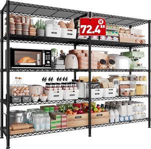 1500LBS Storage Shelves 61.2''W Wire Shelving Unit 5 Tier Metal Shelving for Storage Rack Shelves for Storage Heavy Duty Garage Shelf Pantry Shelves Kitchen Shelving, 61.2''W*72.4''H*15.7" D