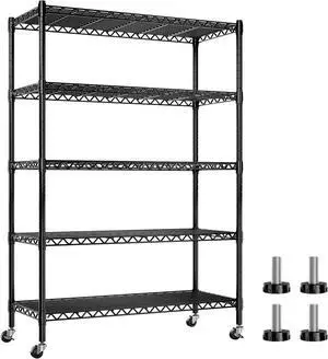 73''H Storage Shelves 1780LBS Wire Shelving Unit with Wheels 5 Tier Metal Shelving,Heavy Duty Metal Shelves for Storage Rack,73''HX35''WX15''D