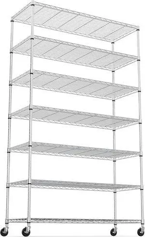 Chrome NSF 7 Tier Metal Shelf Wire Shelving Unit, 2450lbs Heavy Duty Adjustable Storage Rack with Wheels & Shelf Liners for Closet Kitchen Garage Basement Commercial Shelving - 82" H x 48" L x 18" D