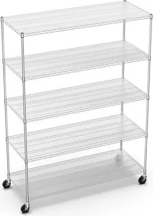 5 Tier 7500lbs Capacity NSF Metal Shelf Wire Shelving Unit, Heavy Duty Adjustable Storage Rack with Wheels & Shelf Liners for Commercial Grade Utility Steel Storage Rack, Chrome - 82"H x 60"L x 24"D