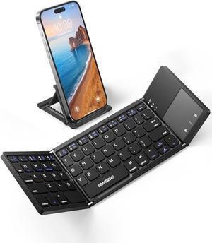Foldable Bluetooth Keyboard with Touchpad - Portable Wireless Keyboard with Holder, Rechargeable Full Size Ultra Slim Pocket Folding Keyboard for Android Windows iOS Tablet & Laptop - Black