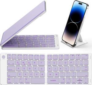 Bluetooth Foldable Keyboard, Wireless Portable Folding Keyboard, Full-Size Ultra-Slim Rechargeable Keyboard Connect Up to 3 Devices for iOS Android Windows Phone Tablet and Laptop, Purple