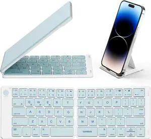 Bluetooth Foldable Keyboard, Wireless Portable Folding Keyboard, Full-Size Ultra-Slim Rechargeable Keyboard Connect Up to 3 Devices for iOS Android Windows Phone Tablet and Laptop, Blue