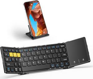 Foldable Bluetooth Keyboard, Wireless Portable Keyboard with Larger Touchpad, Pocket-Sized Folding Travel Keyboard for MacOS Android Windows iOS, Sync Up to 3 Devices (BT5.1 x 3)
