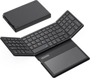 Foldable Bluetooth Keyboard, Portable Full Size Folding Keyboard with Touchpad, PU Leather, Wireless Travel Keyboard for Windows, iOS, Android, Mac