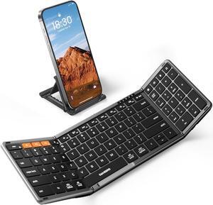 Foldable Bluetooth Keyboard with Numeric Keypad, Full-Size Wireless Folding Keyboard with PU Leather, Portable Travel Keyboard for iOS Android Windows Mac OS, Support 3 Device(BT5.1 x 3)GRAY