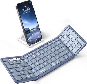 Foldable Bluetooth Keyboard with Numeric Keypad, Full-Size Wireless Folding Keyboard with PU Leather, Portable Travel Keyboard for iOS Android Windows Mac OS, Support 3 Device(BT5.1 x 3) Blue