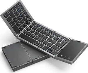 Foldable Bluetooth Keyboard for Travel, Tri-Folding Wireless Portable Keyboard with Touchpad, Rechargeable Multi-Device Small Keyboard, for Laptop Tablet PC Smartphone Windows iOS Android-Grey