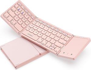 Foldable Bluetooth Keyboard - Multi-Device Mini Wireless Keyboard with Touchpad, Pocket-Sized Travel Keyboard Compatible with iPad, iPhone, Tablet, Smartphone, iOS, Android, Windows - Pink