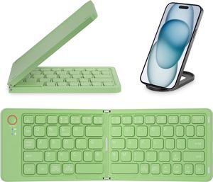 Mini Foldable Bluetooth Keyboard - Portable Wireless Full Size Keyboard (Sync Up to 3 Devices), Ultra-Slim Aluminum Travel Folding Keyboard for iPhone iPad Mac Android Windows iOS (Green)