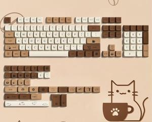 Womier Double Shot PBT keycaps,XDA Profile keycaps 75 Percent,Cute Coffee cat Keyboard Keycaps,Dye-Sub keycap for Gateron MX Switches Mechanical Keyboard (140keys,only keycap)