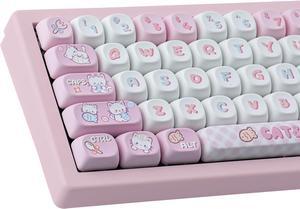 PBT Cute Kitty-cat Keycaps Set 140 Keys Dye-Sublimation MOA Profile Keycaps for Cherry Gateron MX Swithes Mechanical Keyboards