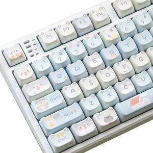 Mao Height Cat Shape Theme keycaps PBT keycaps Customized keycap Set Suitable for 61/87/104/108 Cherry MX Switch and Other Mechanical Keyboards (Blue)