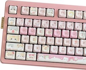 Mao Height Cat Shape Theme keycaps PBT keycaps Customized keycap Set Suitable for 61/87/104/108 Cherry MX Switch and Other Mechanical Keyboards (Pink)