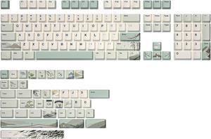 Spring Tea Dye Sub PBT Keycaps,145 Full Keys Dye Sublimation PBT Custom Keycaps with Key Puller for Cherry Gateron MX Switches Mechanical Gaming Keyboard (Cherry Profile, Spring Tea)