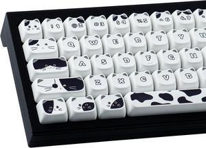 PBT Keycaps 135 Keys Black and White Cat Cute Cat Shape keycaps Set Dye-Sublimation Mao Profile Custom Keycaps for Cherry Gateron MX Swithes Mechanical Keyboards