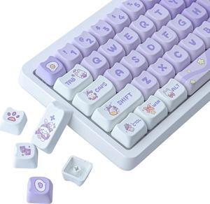 PBT Keycaps 142 Keys Purple Dream Bunny Keycaps Dye-Sublimation Cute Keycaps Mao Profile Cat Shape Custom Keycaps for Cherry Gateron MX Swithes Mechanical Keyboards Swithes Mechanical Keyboards