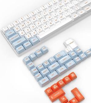 149 Key Custom PBT Keycap Set ASA Profile for 61/68/84/87/98/100/104Key Compact TKL 60% Full Size Cherry MX Gateron Kailh Outemu Cross Type Switch US Layout Mechanical Keyboard DIY Salmon Theme(Blue)